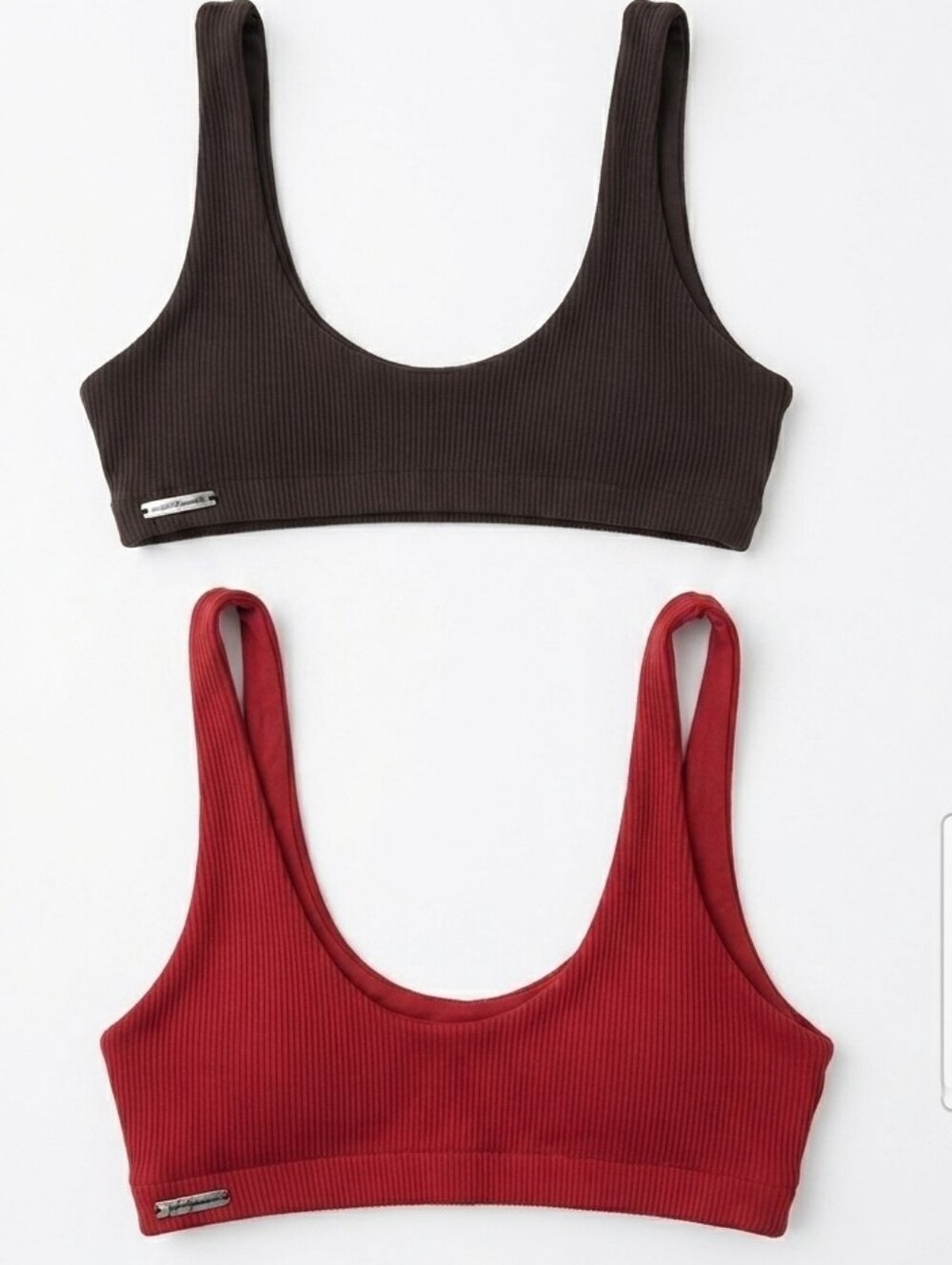 Buffbunny Collection Ribbed Scoop Bralette Bundle Red & Brownish Black Small